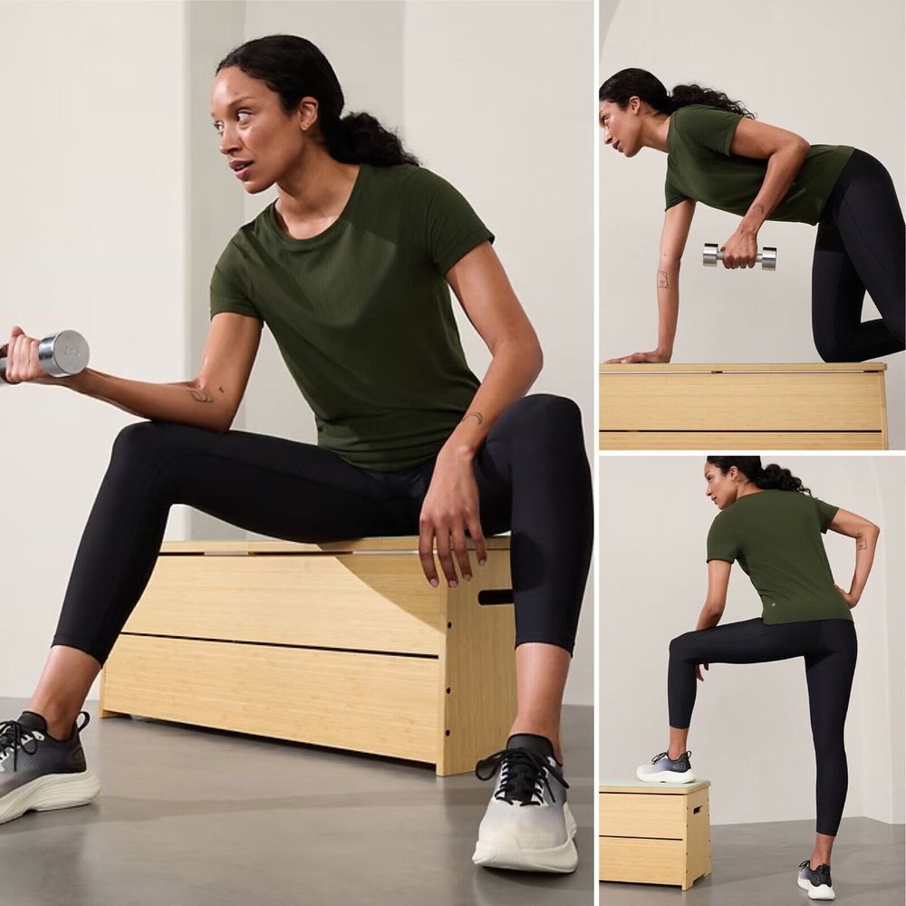 NWT Athleta In Motion Seamless Tee XXS Aspen Olive Hem Grippers Crew Neck Top‎